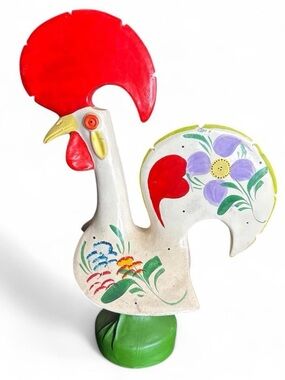 Vintage 60s 70s Artisan Painted Rosenthal Netter Portuguese Ceramic Rooster